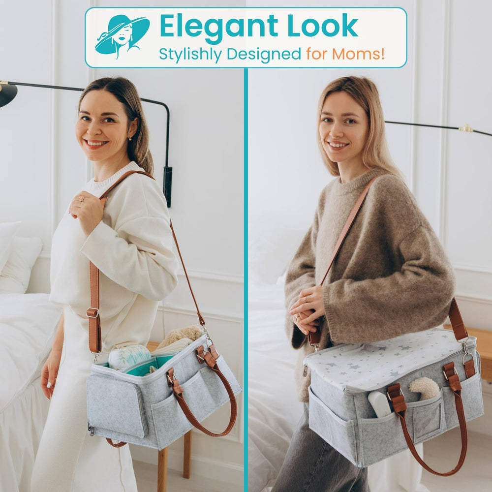 HOME FOR EACH diaper caddy zippered lid keeps items secure during travel