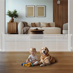HOMEAL 120-inch retractable gate across a doorway, enabling one-handed use