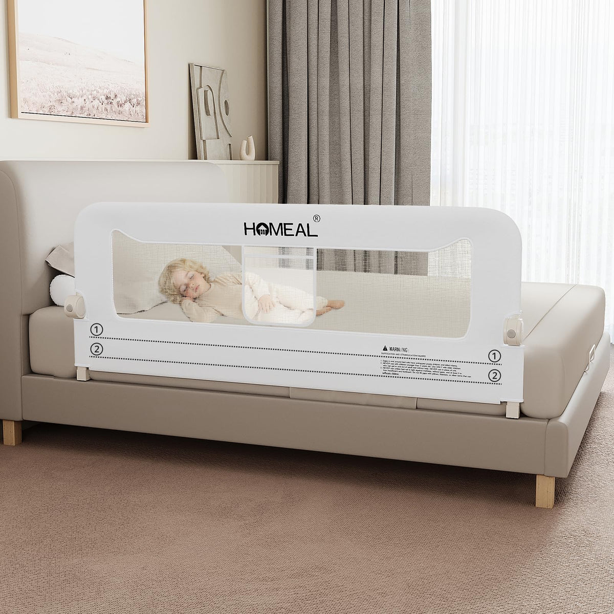 Homeal 59in foldable bed rails with U-shape base provide added stability for toddlers