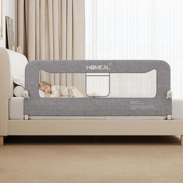 HOMEAL Bed Rail for Toddlers with a sturdy 59-inch swing-down base supports secure sleep.