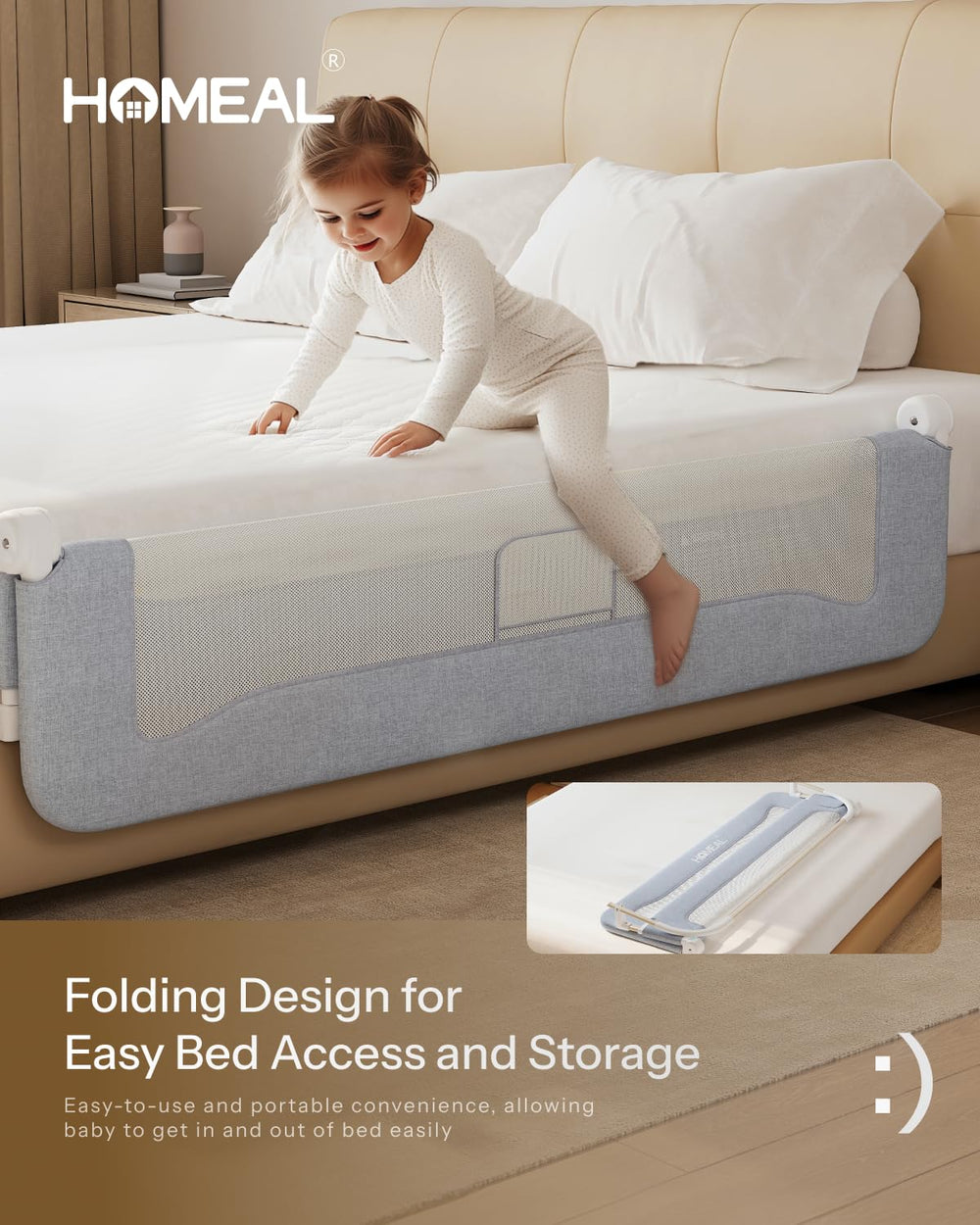 HOMEAL adjustable-height rail up to 26in with breathable mesh