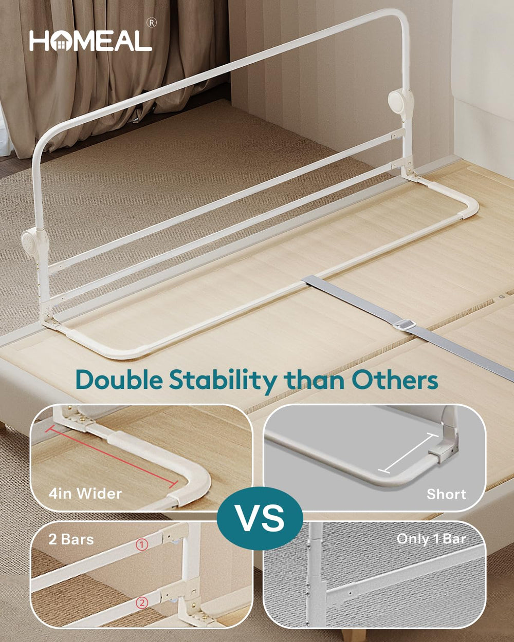 HOMEAL Bed Rail with quick installation lets you set up in minutes for peace of mind.