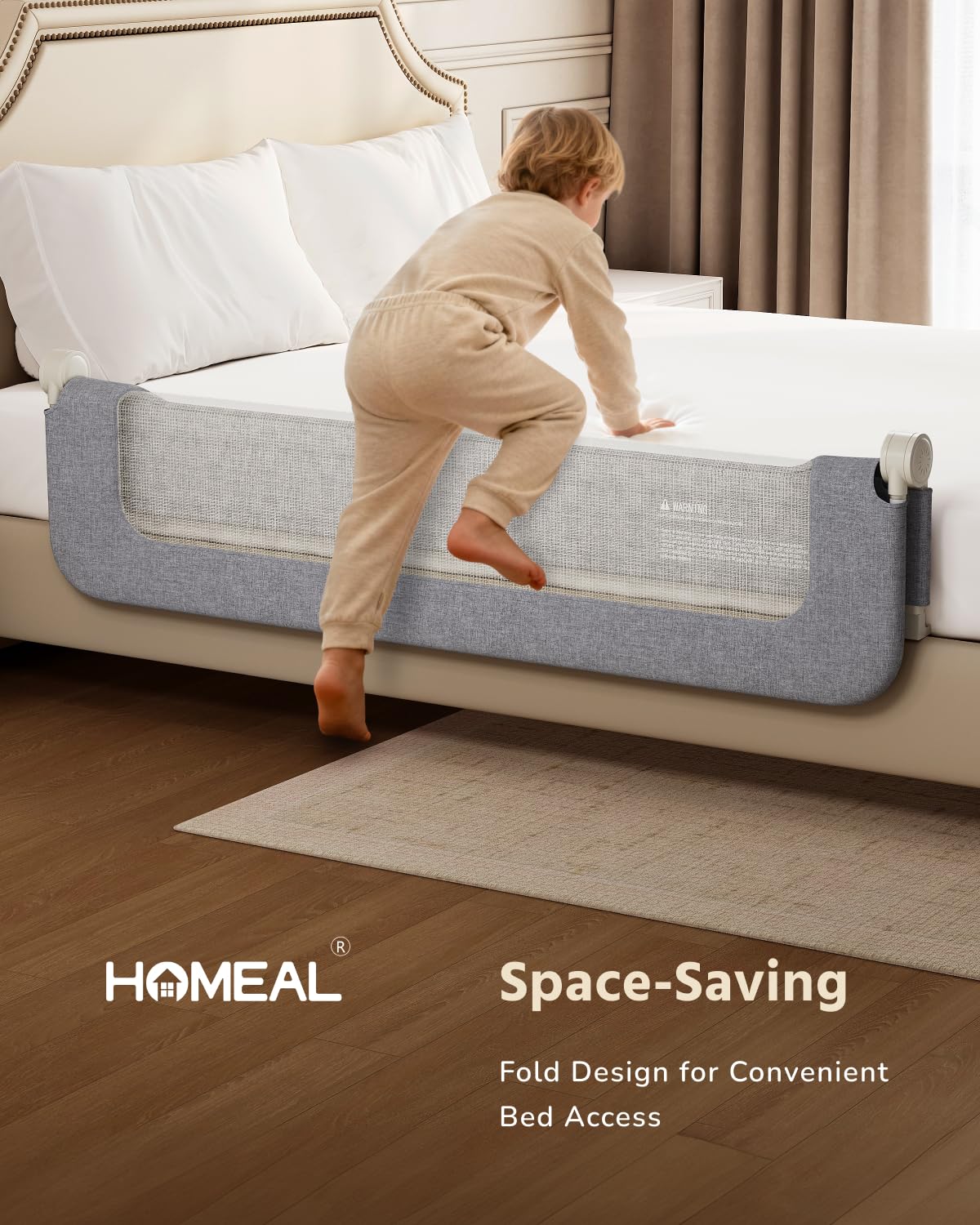 HOMEAL bed rail with 3-bar stability structure