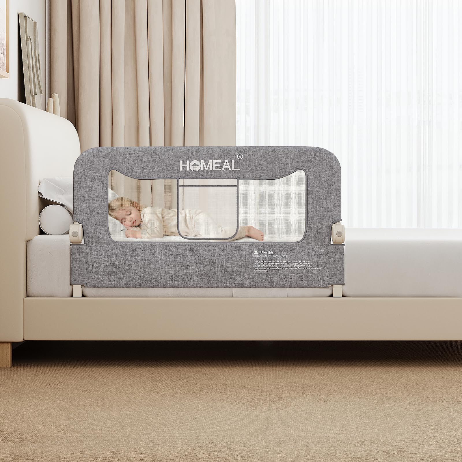 HOMEAL bed rail 32in guard keeps toddler securely beside you at night.