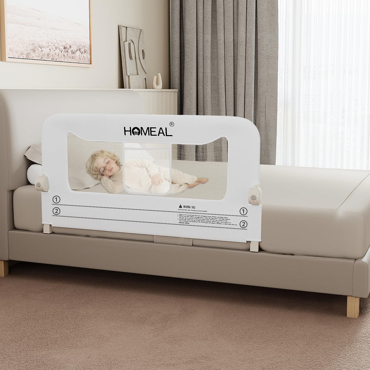 HOMEAL bed rail for toddlers with 32in swing-down design enabling easy bed access