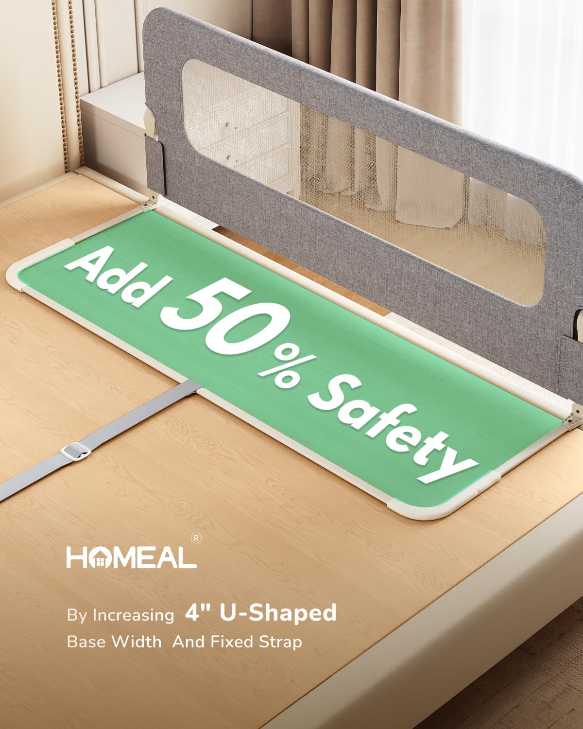 HOMEAL bed rail installed showing sturdy base