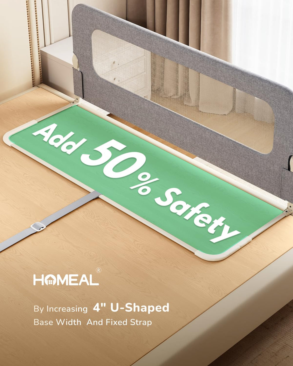 HOMEAL bed rail installed showing sturdy base