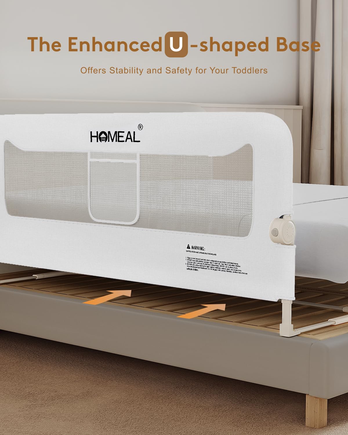 HOMEAL easy-installation bed rail with quick setup