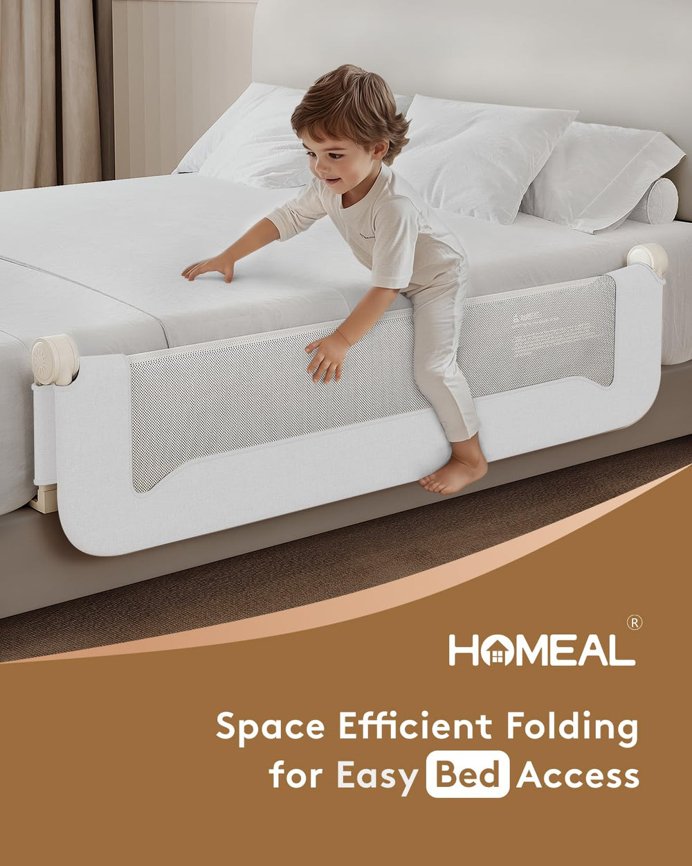 HOMEAL bed rail with U-shape base enhances stability during entry and exit