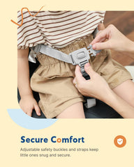 HOMEAL booster seat demonstrates 4 inch elevation to align with table height.