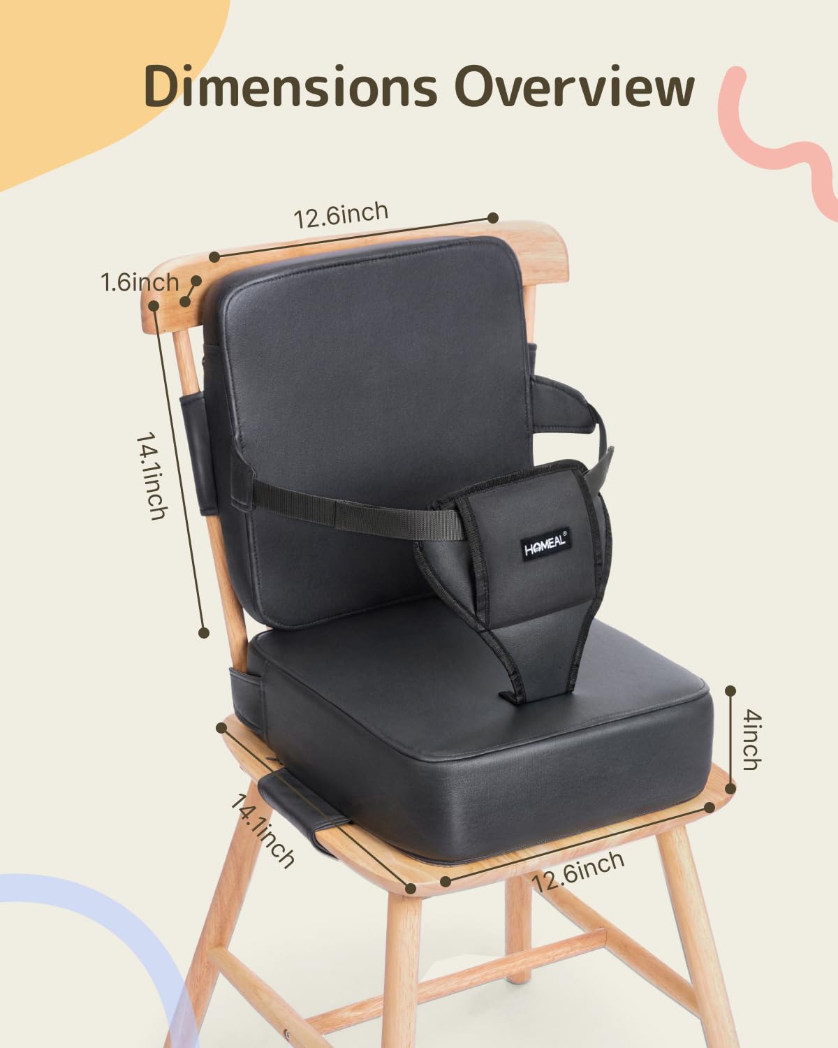 HOMEAL booster seat-backrest-padded provides extra back support while dining.