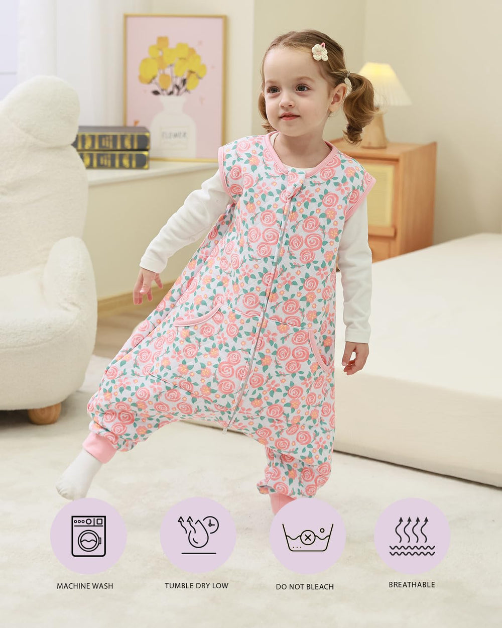 HOMEAL footed toddler sleep sack closeup highlighting soft cotton exterior for gentle nights.