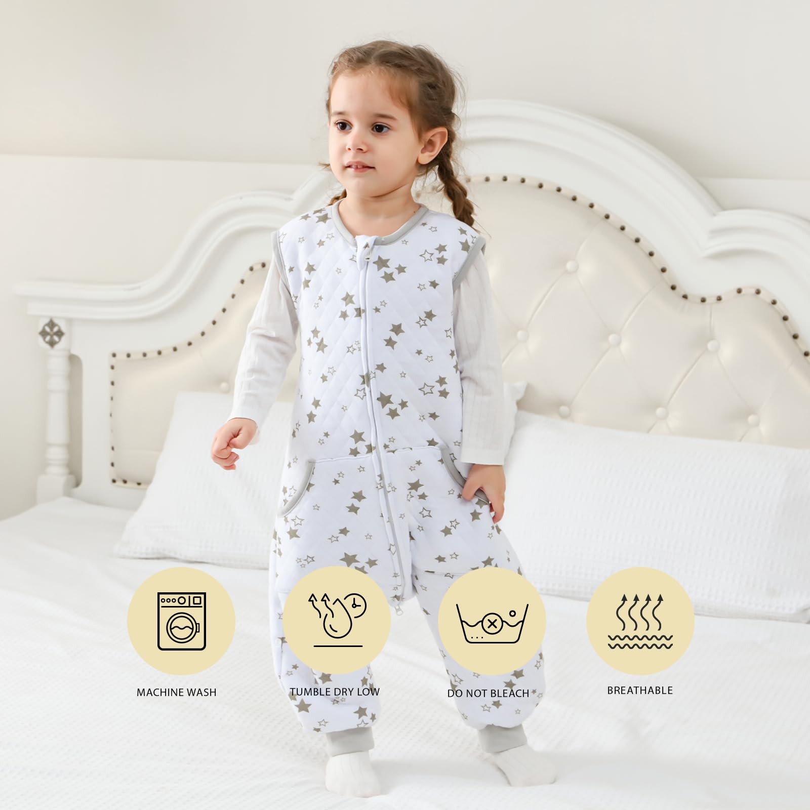 HOMEAL machine-washable sleep sack makes bedtime cleanup easy.