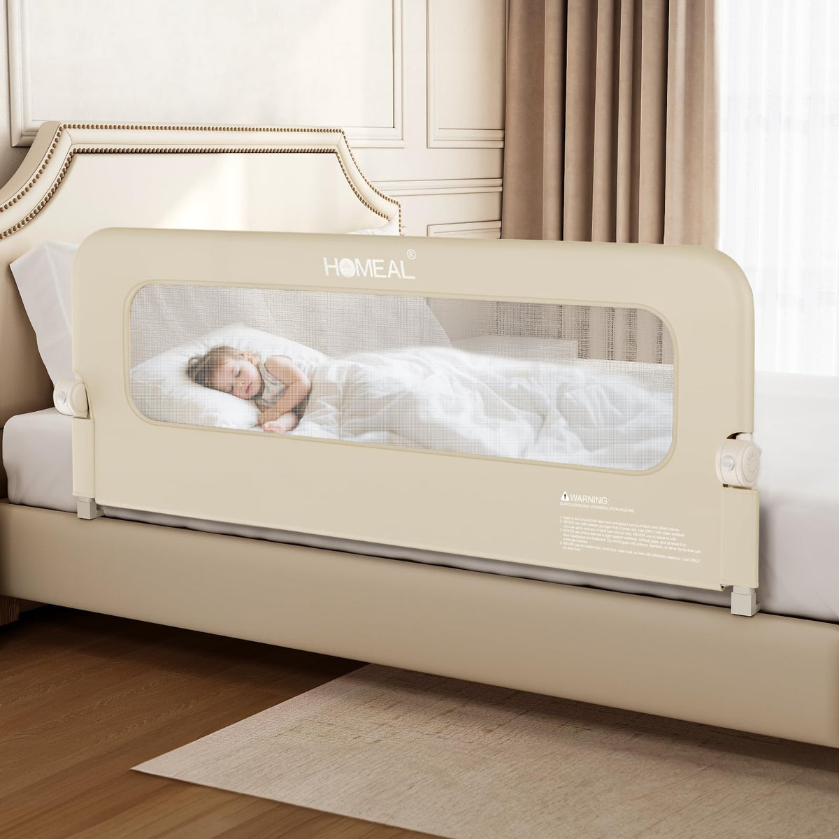 HOMEAL Toddler Bed Rails with a 59x24 U-Shape Base enhances stability and safety.