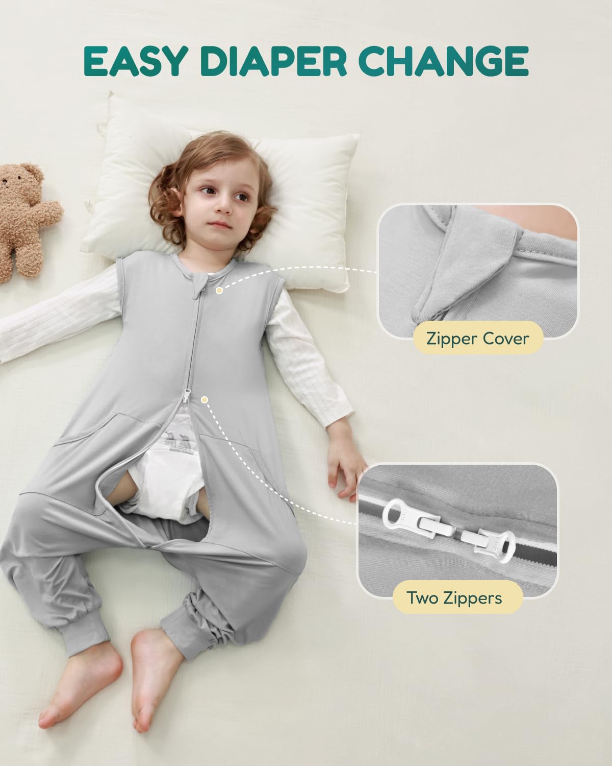 HOMEAL toddler sleep sack grey allows kicking and exploration while keeping warmth