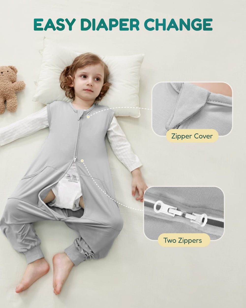 HOMEAL toddler sleep sack grey allows kicking and exploration while keeping warmth