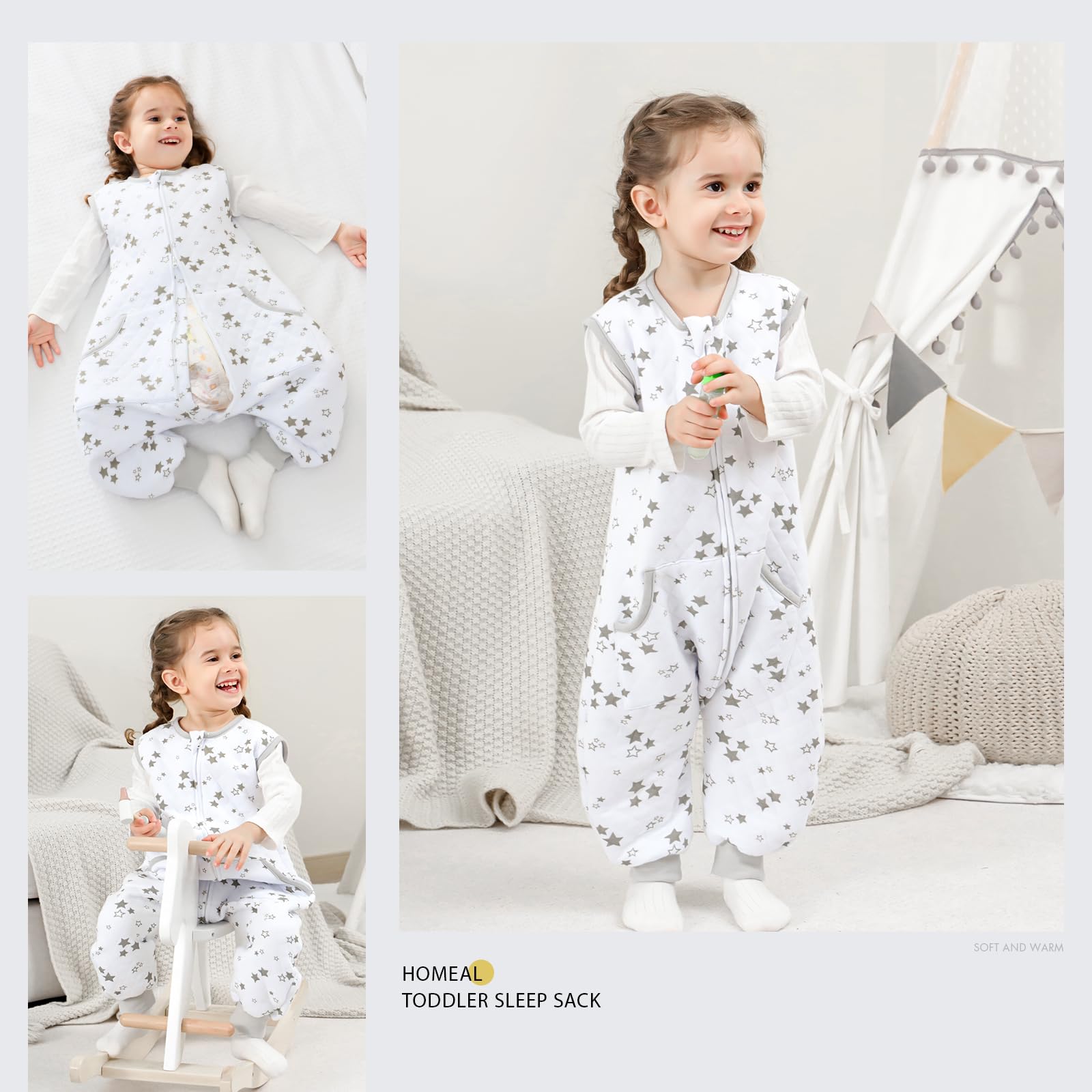 Homeal sleep sack has leg-length adjustment snaps to grow with your child.