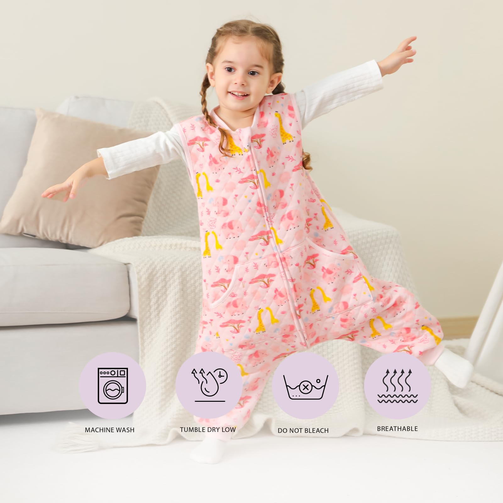 HOMEAL Sleep Sack with Legs leg length adjustment snaps for growing toddlers