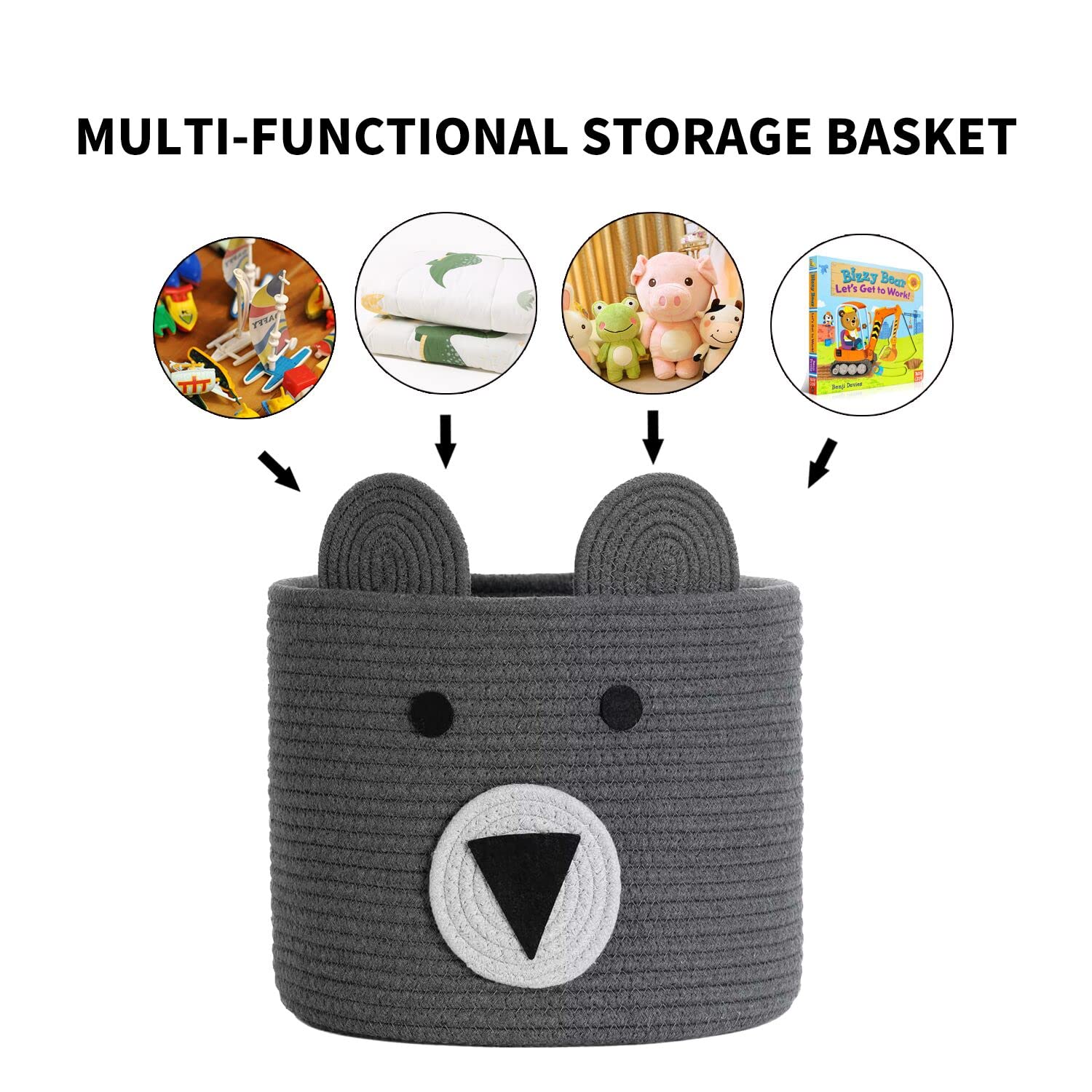 Homearda bear-face woven basket adds charming decor for kids room