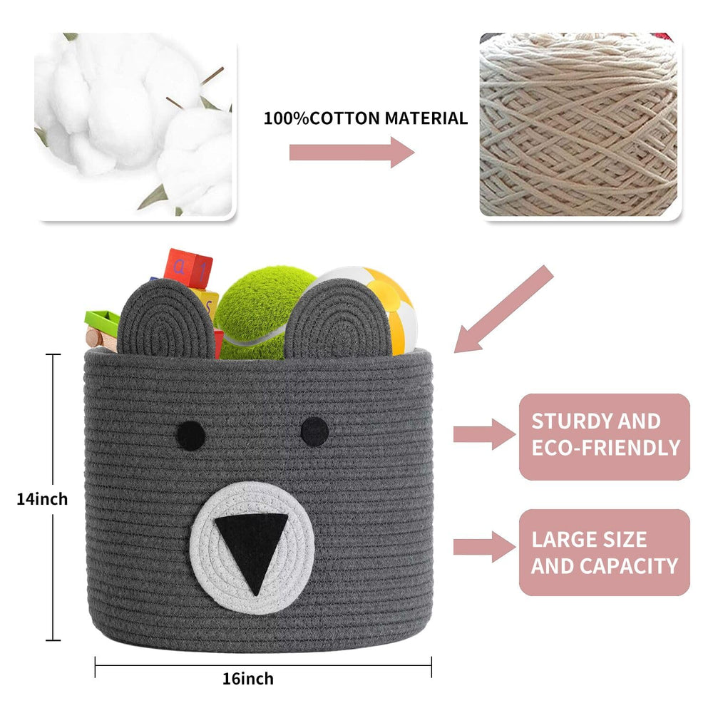 Homearda cotton rope storage basket shows spacious capacity for toys and blankets