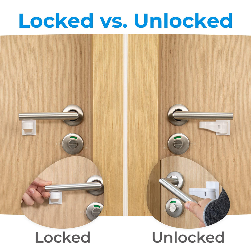 HomeBrella adhesive door lock on handle, no tools required.