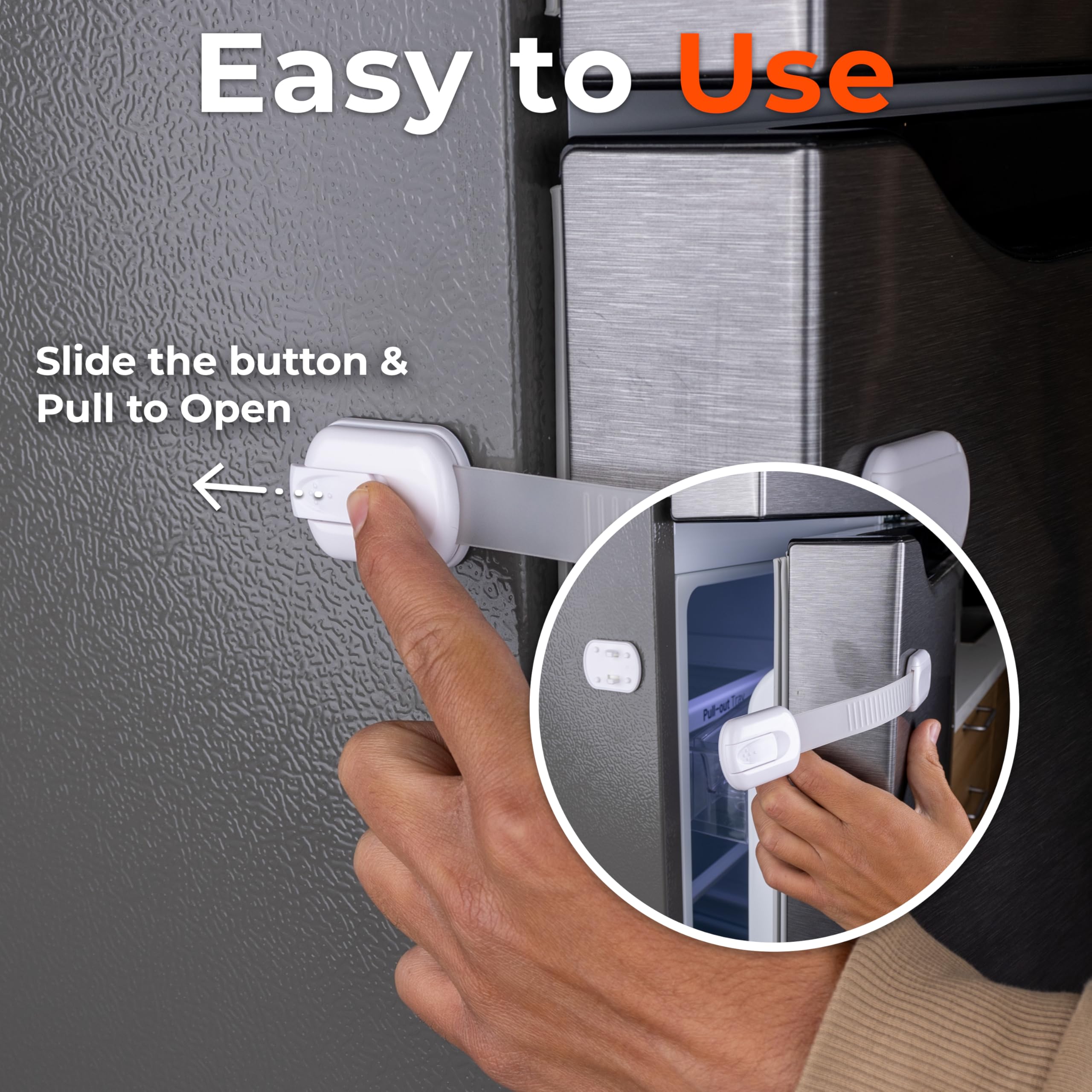 HomeBrella fridge lock installation is tool-free with adhesive, avoiding damage.