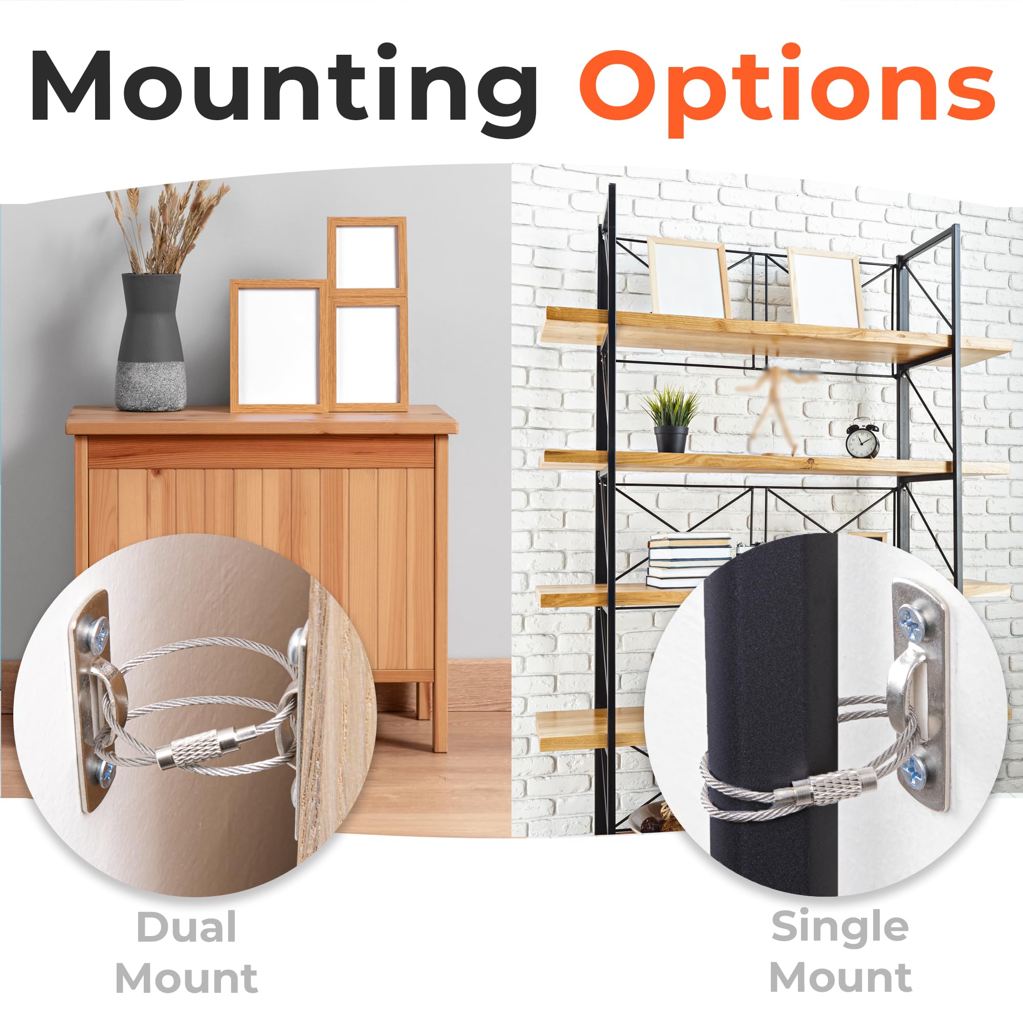 HomeBrella wall anchors securing TV stand for earthquake-ready living room.