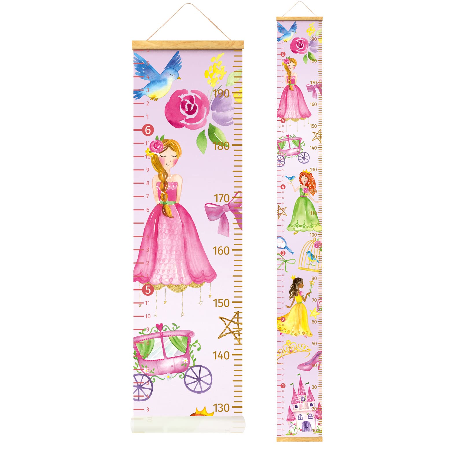 HomeEvolution Princess Growth Chart on canvas wall for kid's bedroom tracking height.