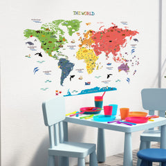 HomeEvolution world map showing countries, flags, and animals for classroom learning