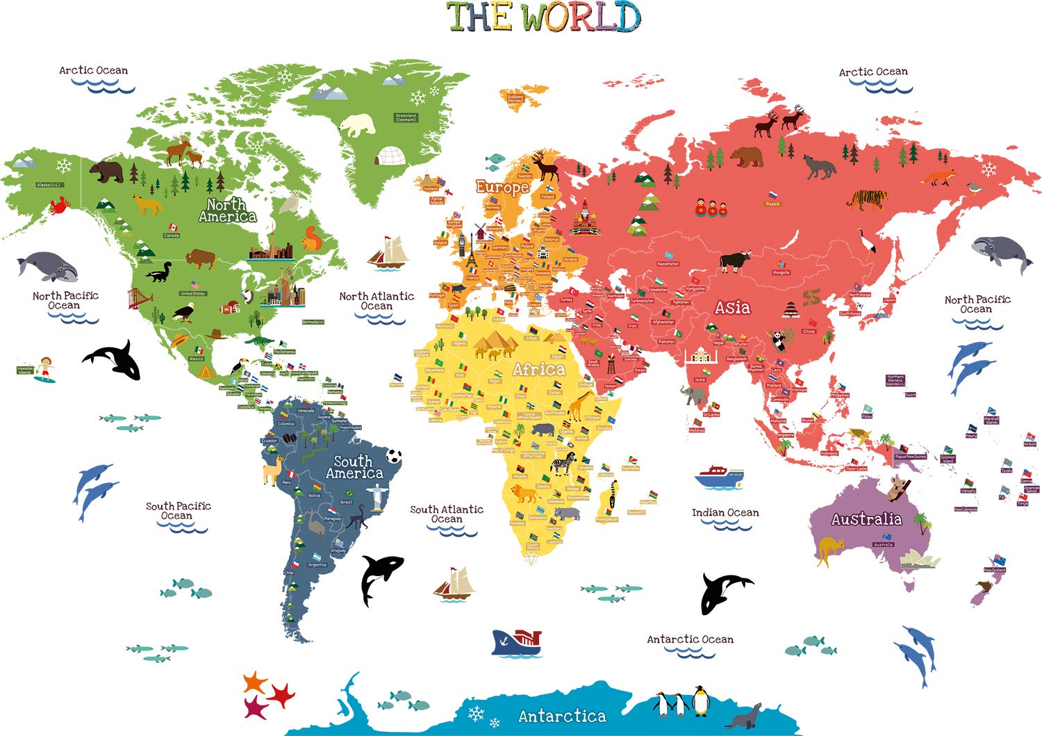 HomeEvolution world map decals on nursery wall, removable and engaging for kids