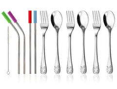 HOMEFAVE 15-piece silverware set spoons for easy toddler self feeding