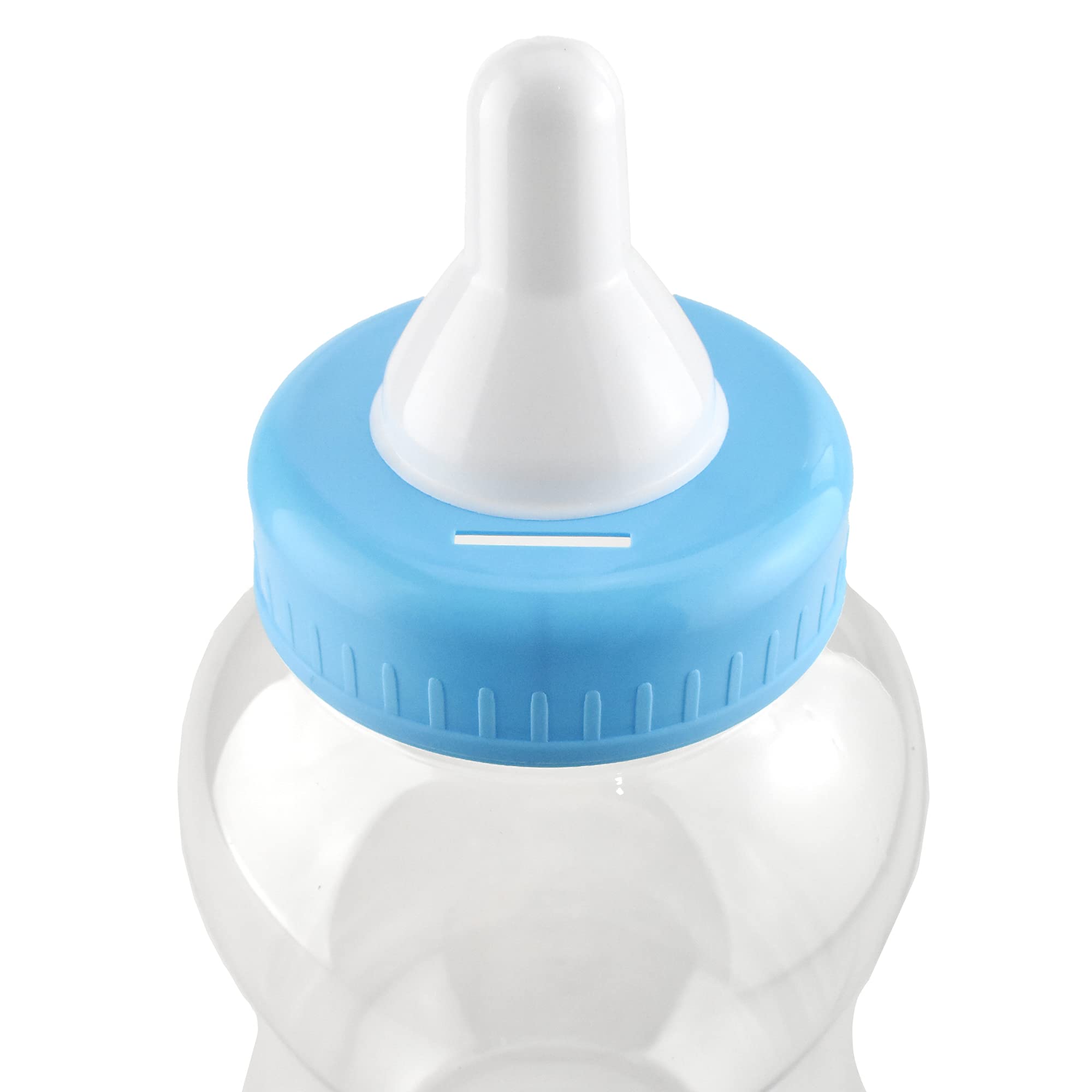 Homeford jumbo milk bottle coin bank in light blue, invites guest coin contributions.