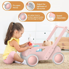 HOMEKOL durable wooden walker with smooth edges and quiet wheels for safe, calm play