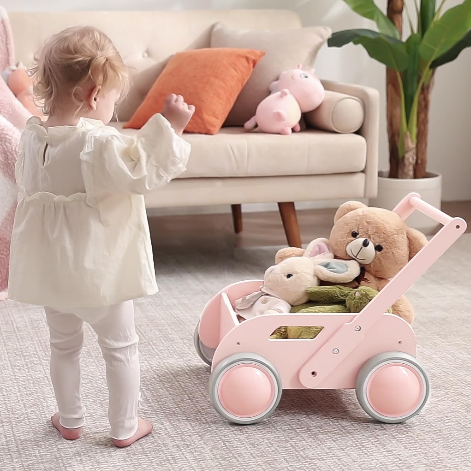 HOMEKOL nature pink walker showing mute wheels protecting floors