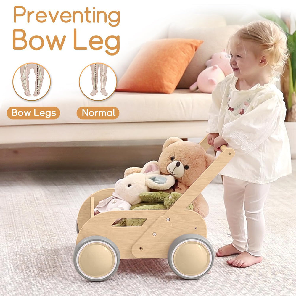 HOMEKOL wooden baby walker adjustable handlebar enables balanced support