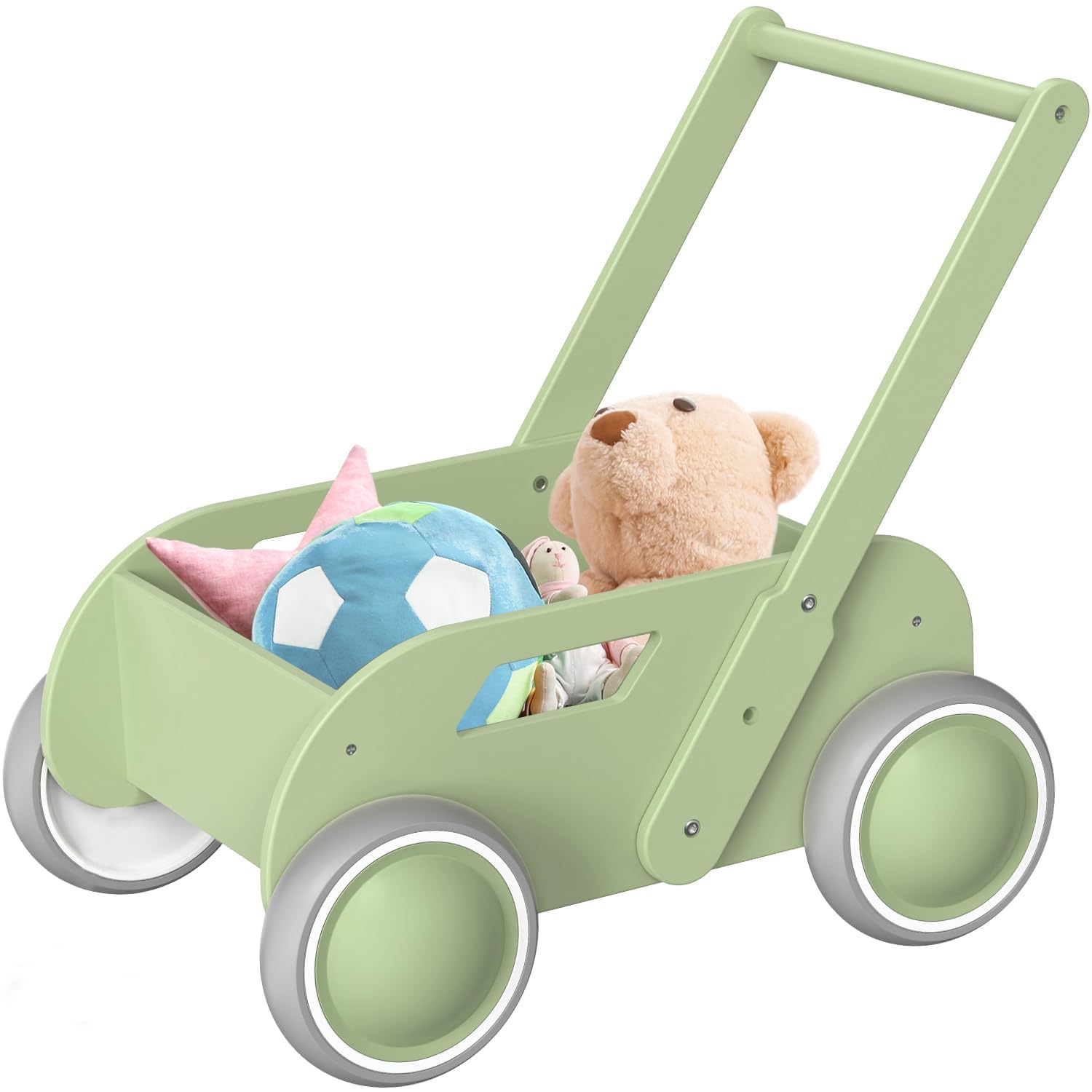 HOMEKOL wooden baby walker front view shows stable first steps.