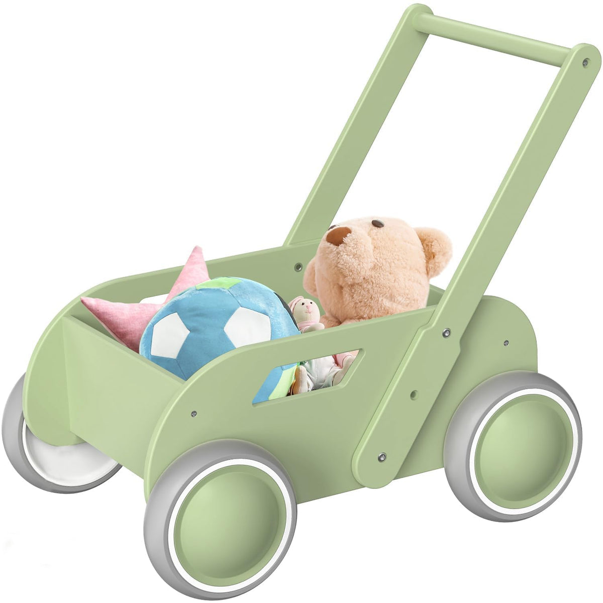 HOMEKOL wooden baby walker front view shows stable first steps.