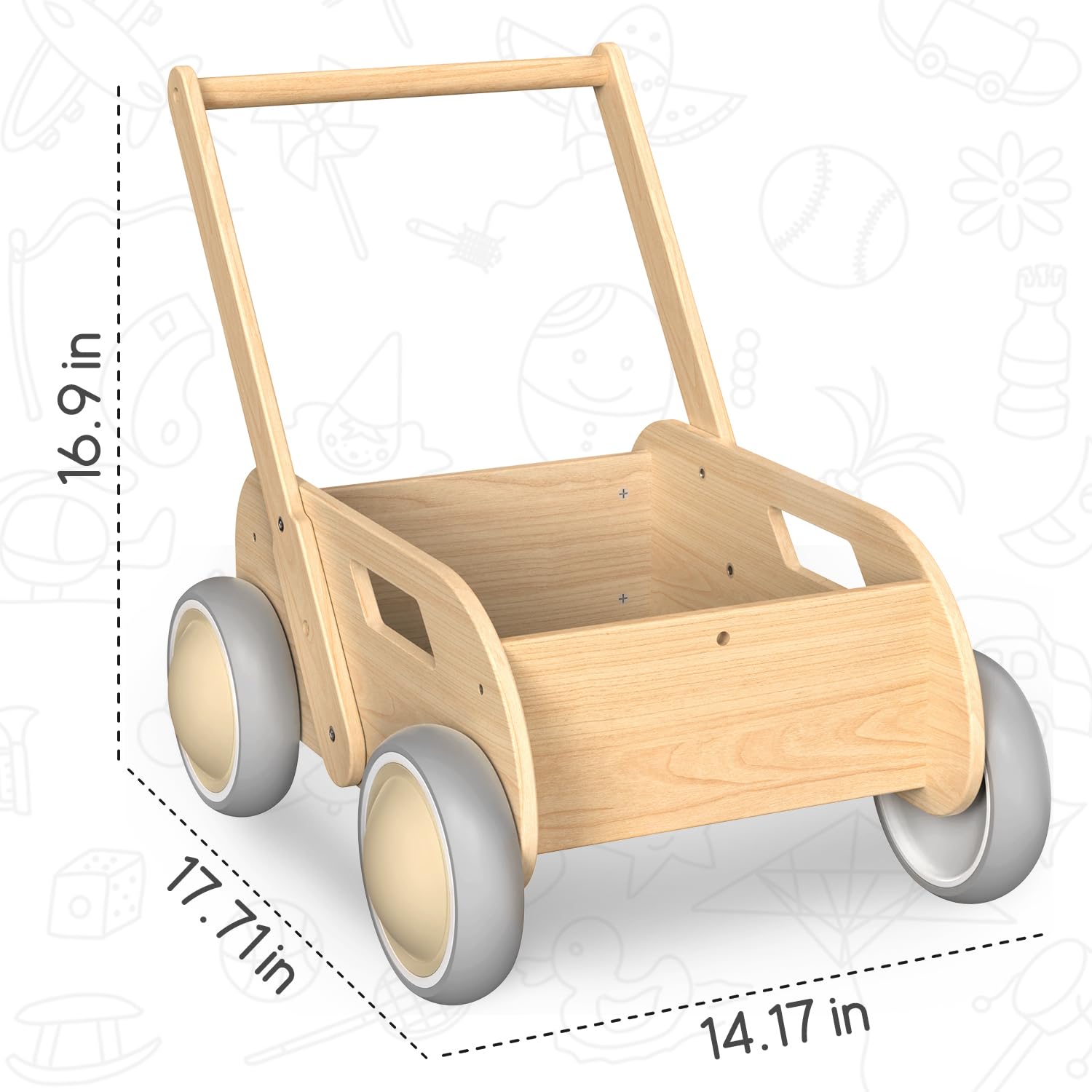 HOMEKOL wooden baby walker storage basket keeps toys within reach