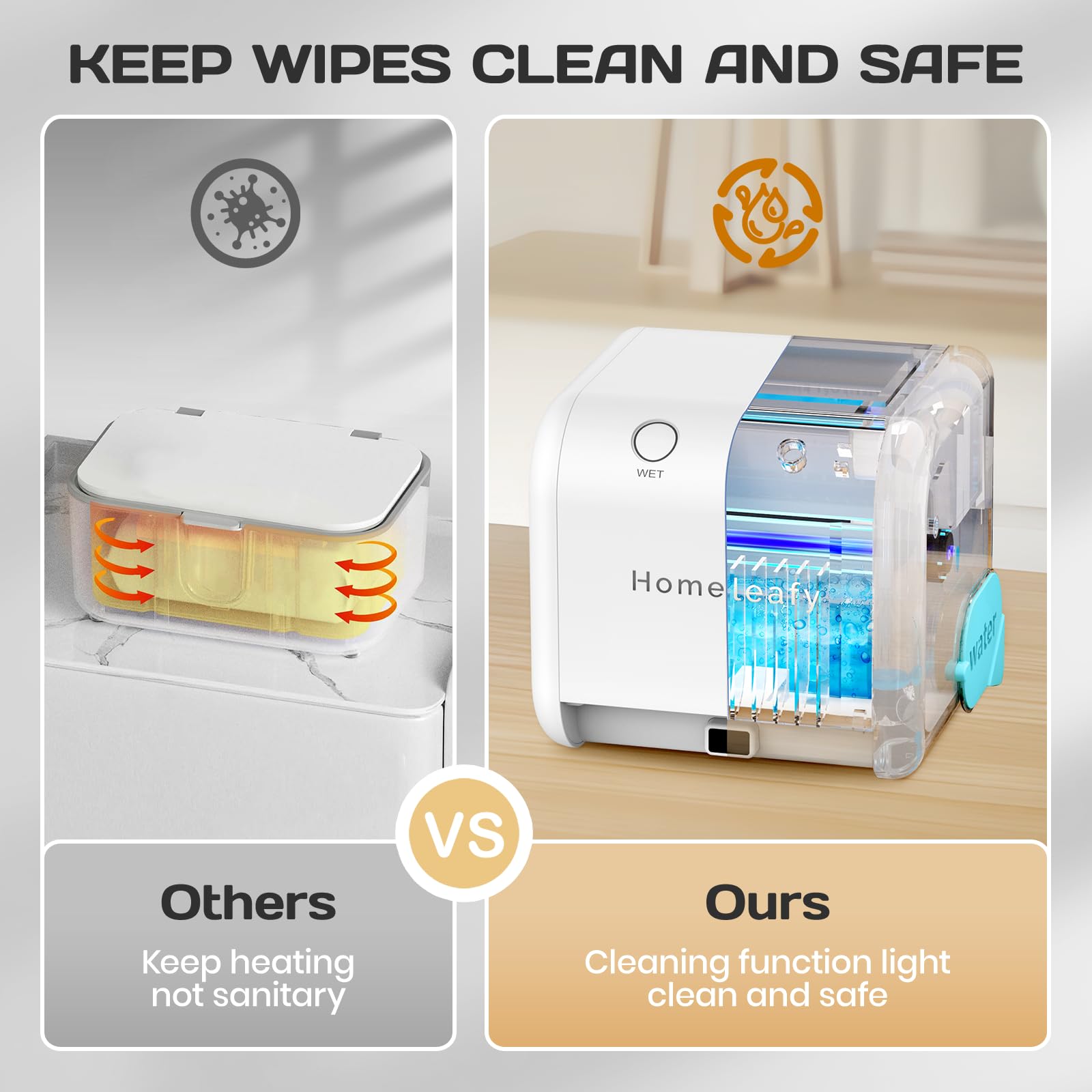 Homeleafy 2-in-1 wipes warmer dispense action, quick one-touch access for busy parents.