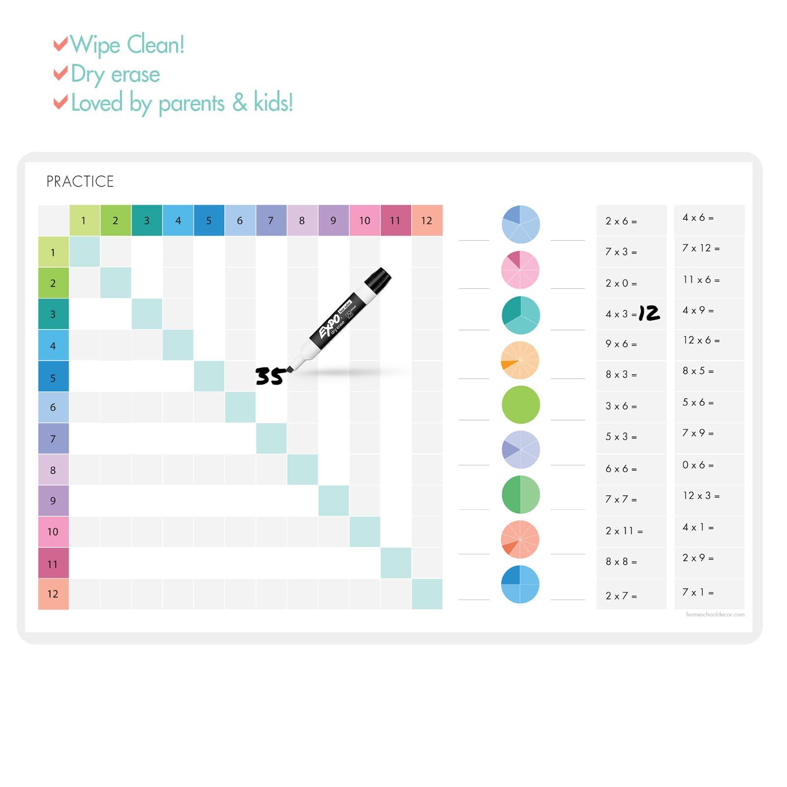 Homeschool Decor placemat colorfully illustrated figures emphasize numbers and basic math concepts for everyday practice.