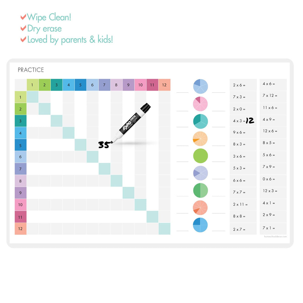 Homeschool Decor placemat colorfully illustrated figures emphasize numbers and basic math concepts for everyday practice.