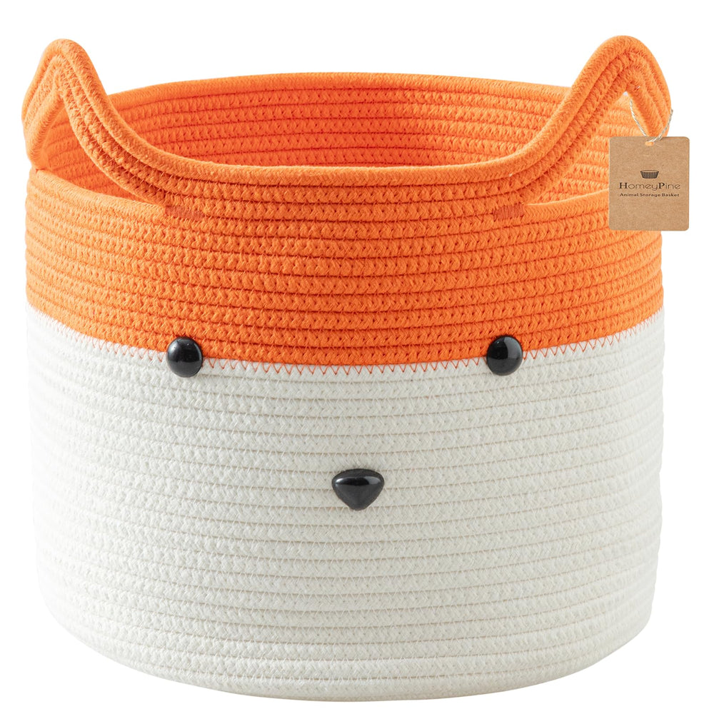 HomeyPine Fox Basket front view showing fox face and woven texture for tidy storage