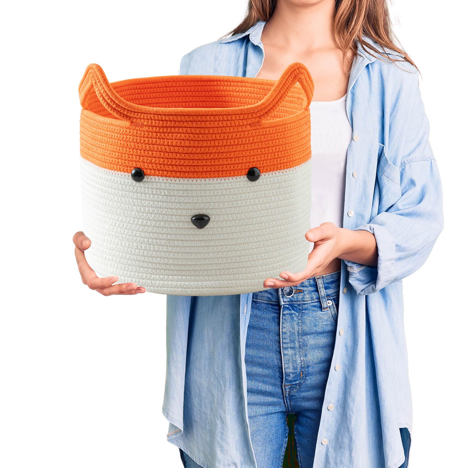 HomeyPine Fox Basket with towels stored neatly in a nursery