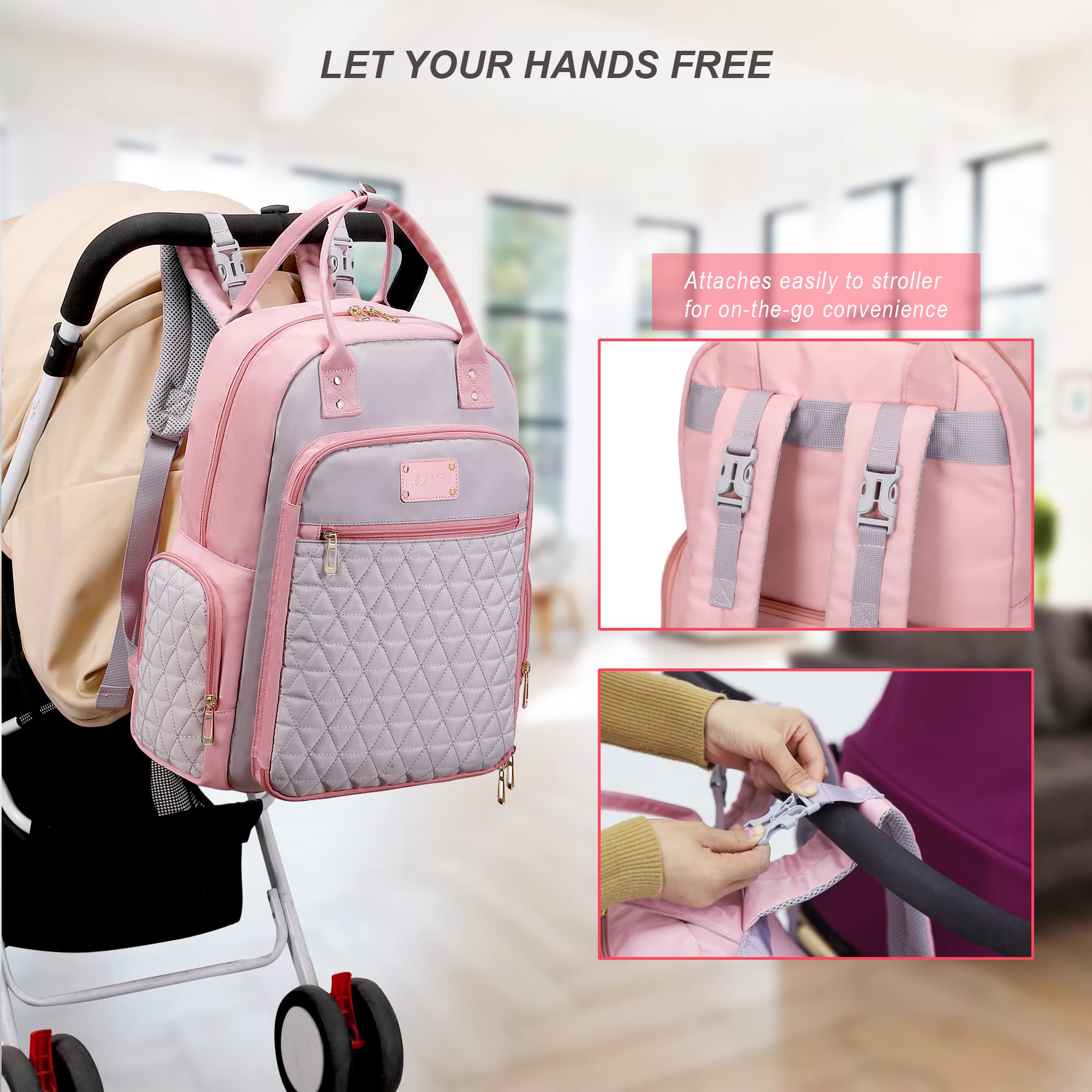 Homfu diaper bag backpack reflective safety stripes for night visibility