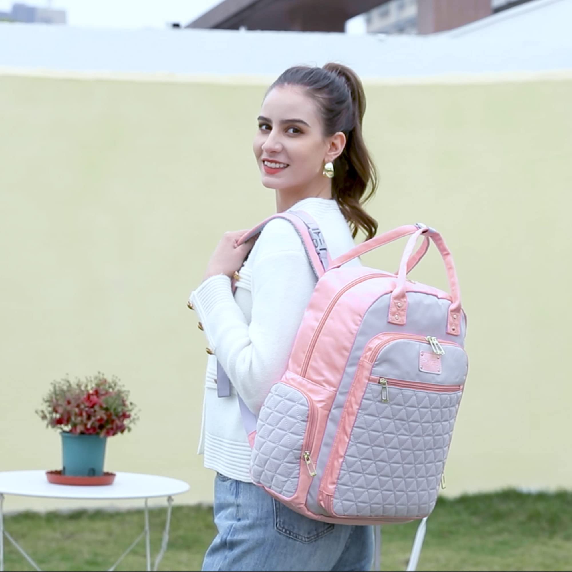 Homfu diaper bag backpack with stroller straps for hands free travel