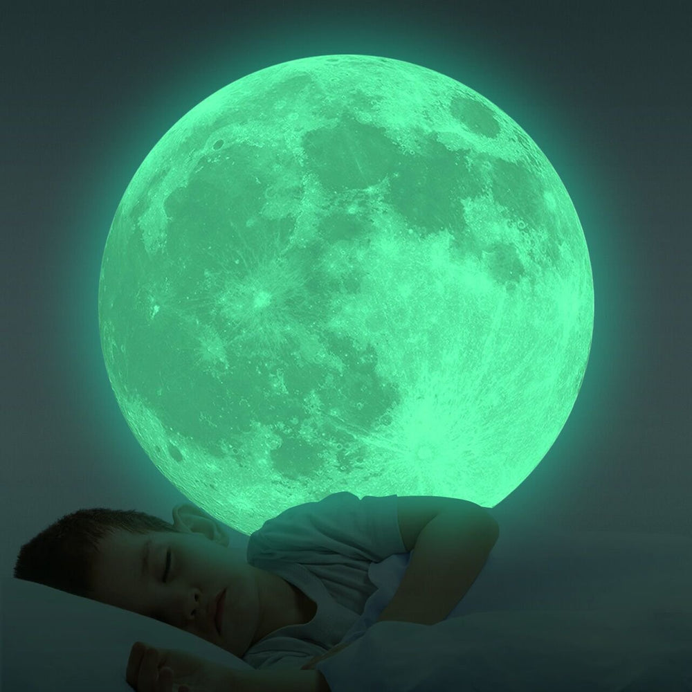 Homics green glow moon ceiling decal creates a calming bedtime ambiance.