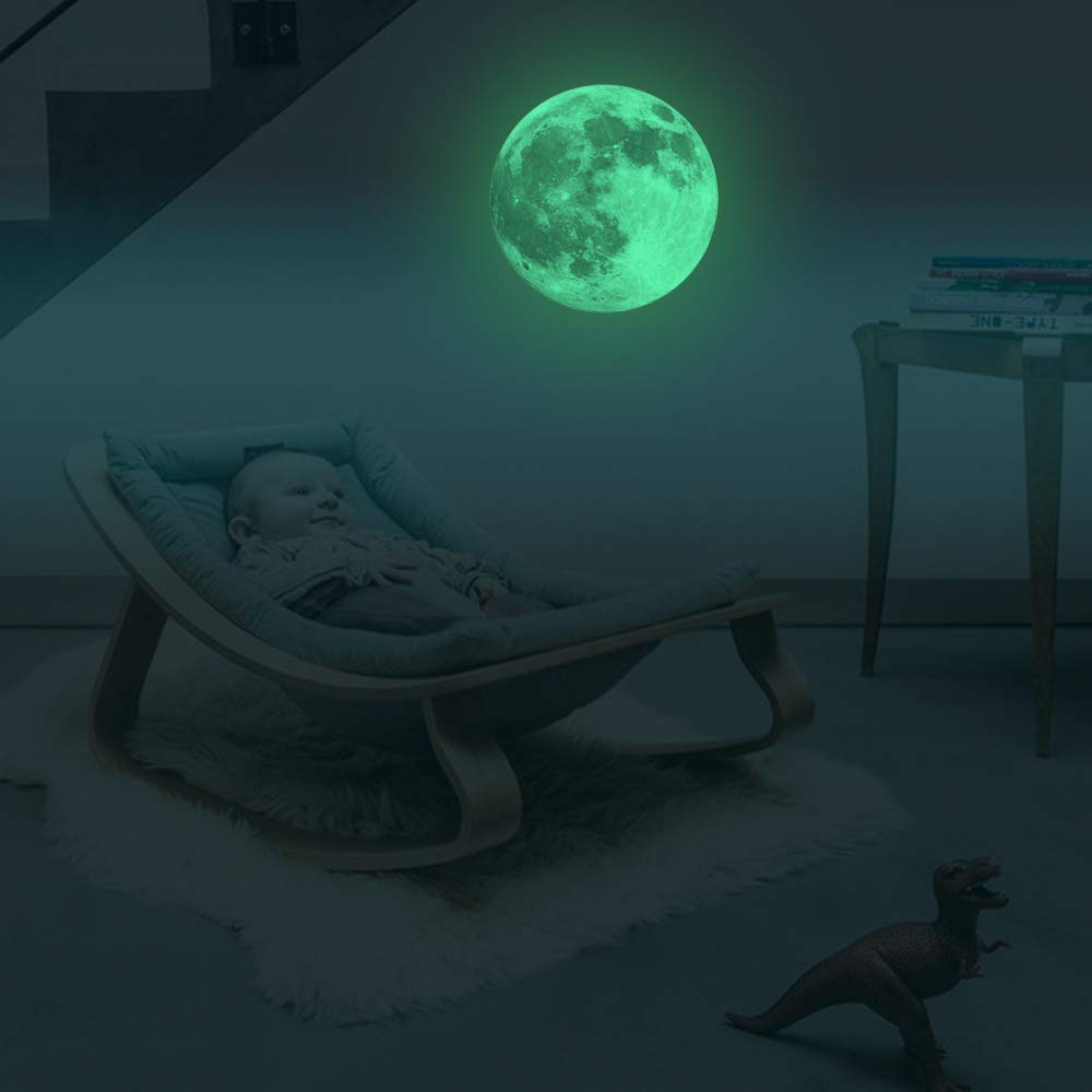 Homics night-ambient moon wall decal helps establish a cozy sleep space.