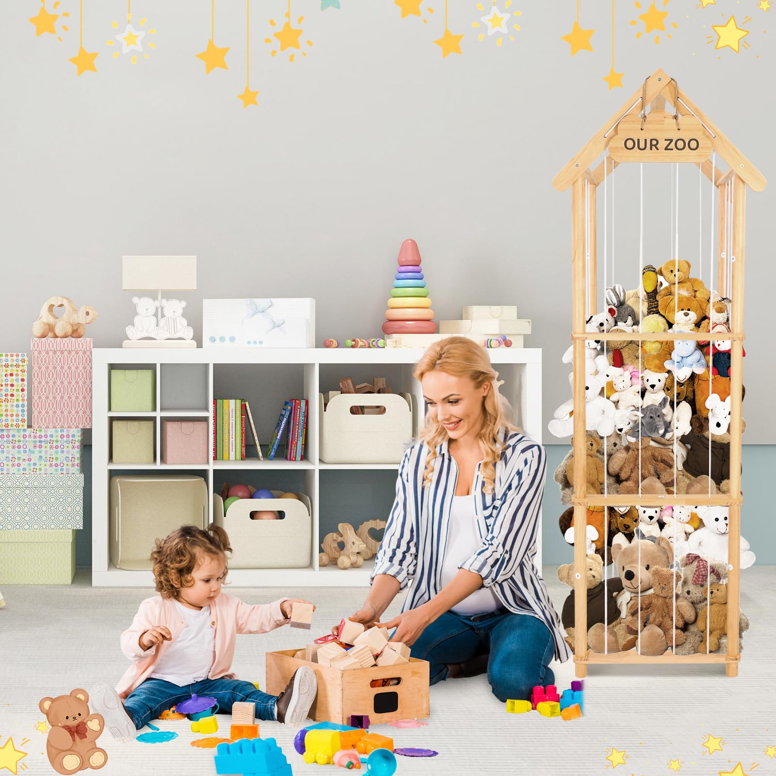 HOMIEE durable solid wood construction supports large plush toys