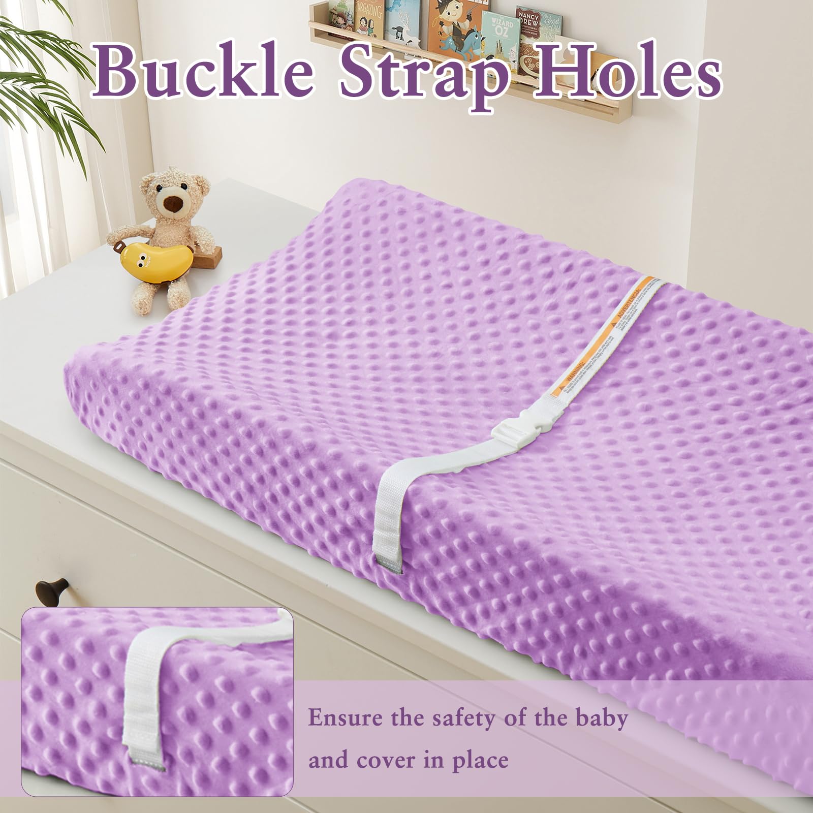 Homiest changing pad cover white-black soft fabric closeup emphasizing secure 360° grip on standard pads
