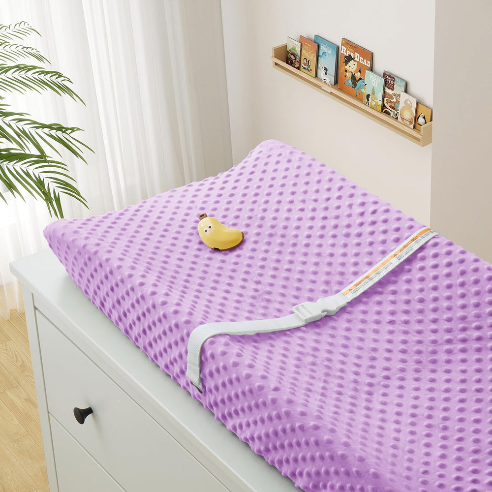 Homiest changing pad cover white-light purple-dots image features fluffy texture ideal for safe care